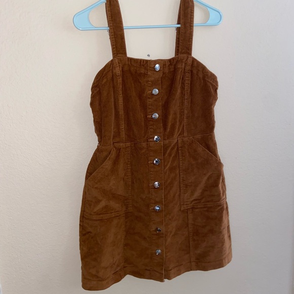 brown button front overalls corduroy cute y2k vintage dress mini hood core skirt - Picture 6 of 12
